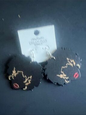 Black Afro Silhouette Earrings with Gold Accent